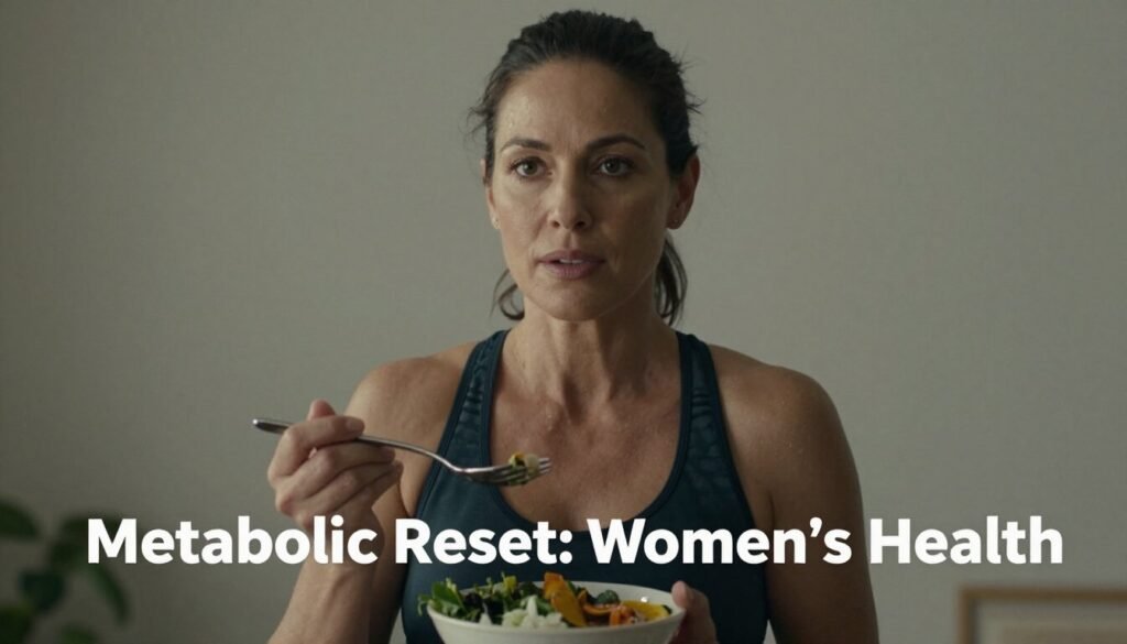 A woman eating a healthy salad as part of a metabolic reset for women over 40 to improve overall health and wellness.